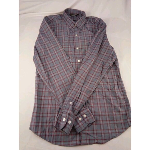 Mens Benton Slim Fit Performance Gray Shirt Size S Small Long Sleeves Plaid - Picture 1 of 3